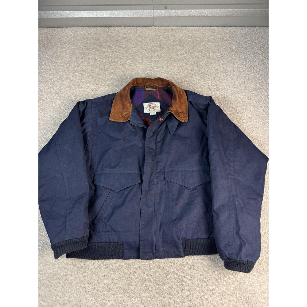 Vintage McGregor Jacket Mens Large Navy Suede Collar Plaid Lined Bomber Coat